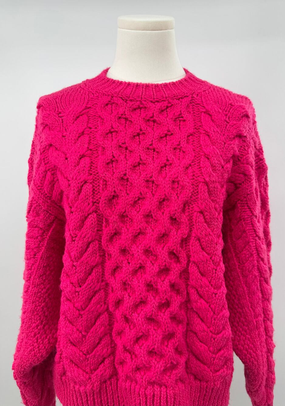 Isabel Marant Etoile Jake Bright Pink Cable Knit Wool Sweater Pullover 38 6 S